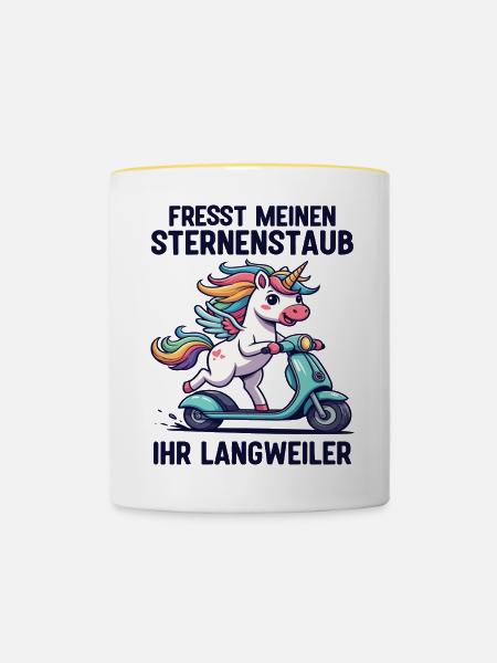 Roller-Einhorn - Tasse zweifarbig - Weiß/Gelb