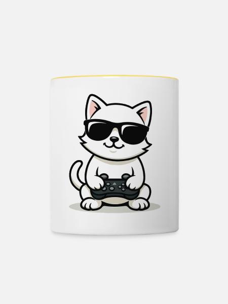 Gamer Cat Coolness - Tasse zweifarbig - Weiß/Gelb