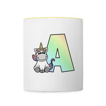 Unicorn Letter A - Contrasting Mug - white/yellow - Front