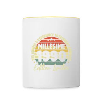 Cadeau D'anniversaire Millésime Fabriqué en 1990 - Mug contrasté - blanc/jaune - Devant