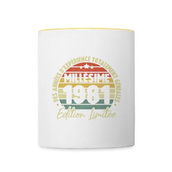 Cadeau D'anniversaire Millésime Fabriqué en 1981 - Mug contrasté - blanc/jaune - Devant