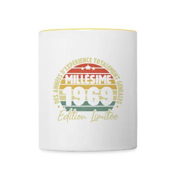 Cadeau D'anniversaire Millésime Fabriqué en 1969 - Mug contrasté - blanc/jaune - Devant