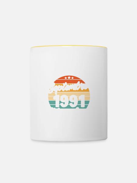 Cadeau Les légendes sont nées en Septembre 1991 - Mug contrasté - blanc/jaune