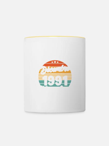 Cadeau Les légendes sont nées en Décembre 1991 - Mug contrasté - blanc/jaune