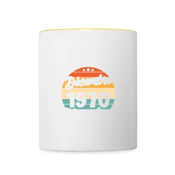 Cadeau Les légendes sont nées en Décembre 1970 - Mug contrasté - blanc/jaune - Devant