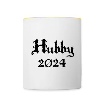 2024 Hubby werdender Ehemann Junggesellenabschied - Tasse zweifarbig - Weiß/Gelb - Vorne