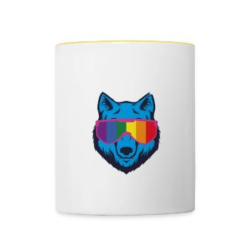 Stolzes LGBT Wolf Alpha Sonnenbrillen Geschenk - Tasse zweifarbig - Weiß/Gelb - Vorne