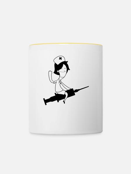 Seringue de dessin infirmière - Mug contrasté - blanc/jaune