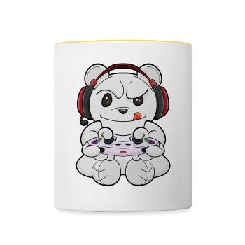 Polar Bear With Gaming Controller I Funny Gaming - Tasse zweifarbig - Weiß/Gelb - Vorne