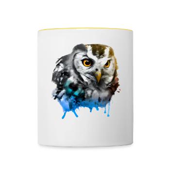 Bunte Eule - Tasse zweifarbig - Weiß/Gelb - Vorne