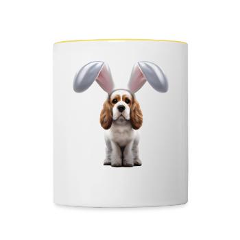 English Cocker Spaniel mit Hasenohren - Tasse zweifarbig - Weiß/Gelb - Vorne