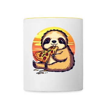Pizza Faultier im Sonnenuntergang - Tasse zweifarbig - Weiß/Gelb - Vorne