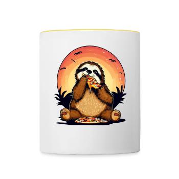 Pizza Faultier im Sonnenuntergang - Tasse zweifarbig - Weiß/Gelb - Vorne