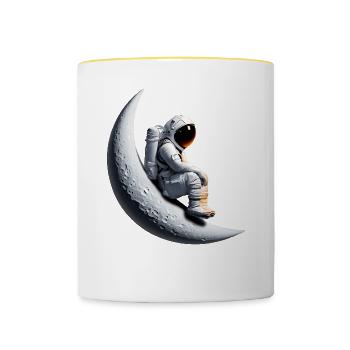 Astronaut in the crescent moon - Contrasting Mug - white/yellow - Front