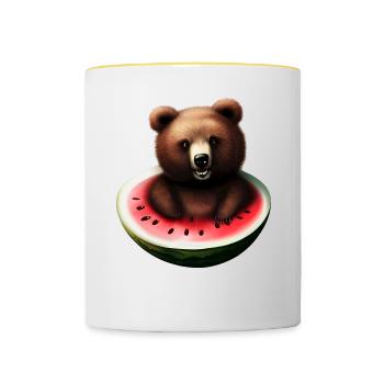 Bear in a watermelon - Contrasting Mug - white/yellow - Front