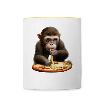 Monkey enjoys banana pizza - Contrasting Mug - white/yellow - Front