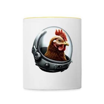 Astronautenhuhn Astronaut Huhn - Tasse zweifarbig - Weiß/Gelb - Vorne