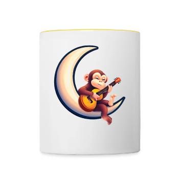 Musical monkey in the crescent moon - Contrasting Mug - white/yellow - Front