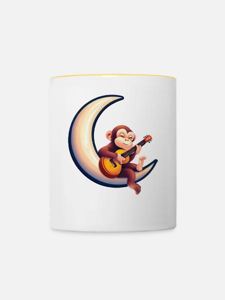 Musikalischer Affe im Halbmond - Tasse zweifarbig - Weiß/Gelb