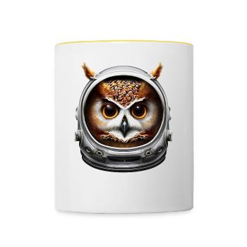 Hibou astronaute - Mug contrasté - blanc/jaune - Devant