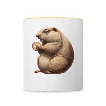 Groundhog with Cracker - Contrasting Mug - white/yellow - Front