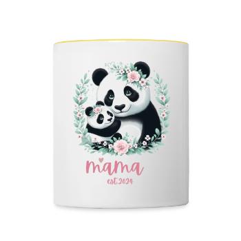 Mama est 2024 I Panda Bear Maman I Première fois maman - Mug contrasté - blanc/jaune - Devant