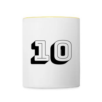 Numéro de maillot - Dix - Numéro - Mug contrasté - blanc/jaune - Devant