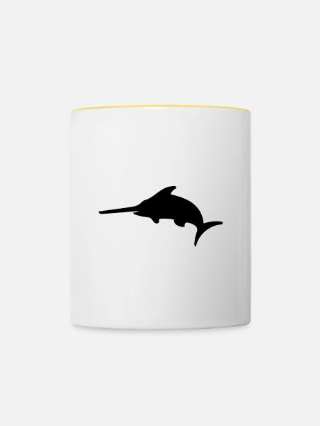 Schwertfisch Silhouette - Tasse zweifarbig - Weiß/Gelb