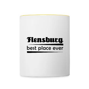 Flensburg - Stadt best place ever - Tasse zweifarbig - Weiß/Gelb - Vorne