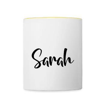 Name - Sarah - Tasse zweifarbig - Weiß/Gelb - Vorne