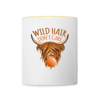 Wild Hair Don't Care Funny Highland Cow with Hair - Contrasting Mug - white/yellow - Front