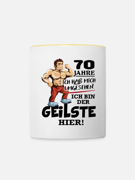 Geburtstag 70 Jahre Der Beste Geilste Chef KIng - Tasse zweifarbig - Weiß/Gelb
