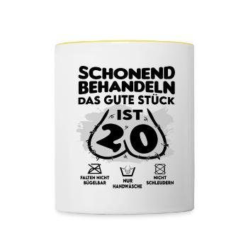 Geburtstag 20 Schonend behandeln Das Stück ist 20 - Tasse zweifarbig - Weiß/Gelb - Vorne