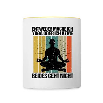 Sprüche Yoga Mann oder atmen Geht nicht - Tasse zweifarbig - Weiß/Gelb - Vorne