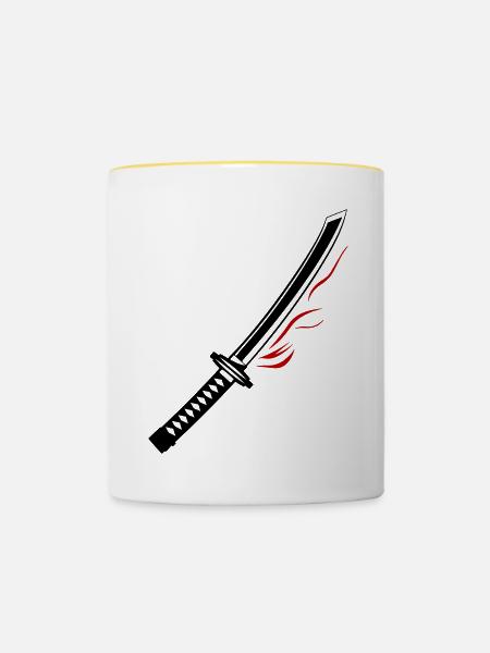 Samurai Schwert Icon - Tasse zweifarbig - Weiß/Gelb
