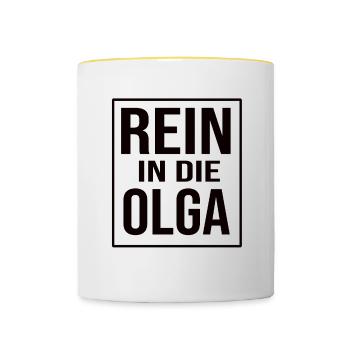 Pure in the Olga saying black - Contrasting Mug - white/yellow - Front