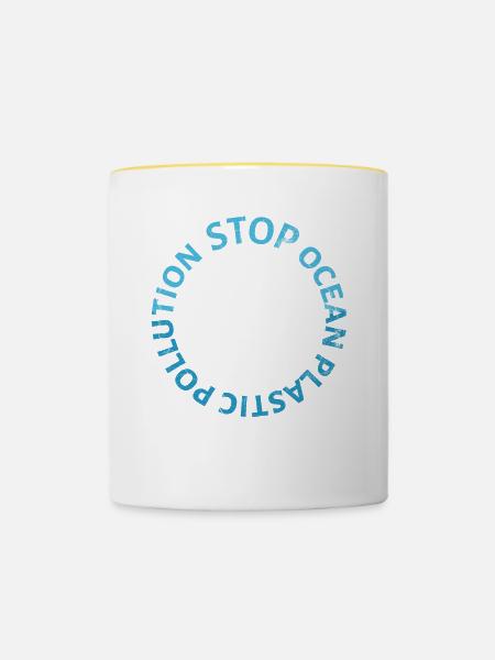 Stop Ocean Plastic Pollution Design pour le - Mug contrasté - blanc/jaune
