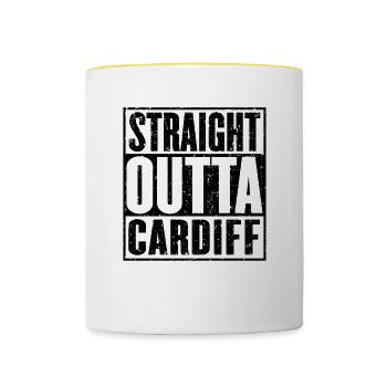 Gerade Outta Cardiff - Tasse zweifarbig - Weiß/Gelb - Vorne