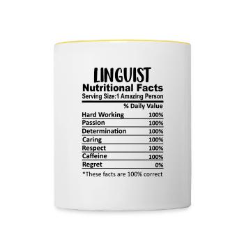 Linguist Nutrition Facts Funny - Contrasting Mug - white/yellow - Front