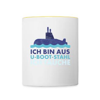 Bin aus U-Boot-Stahl ich tauche immer wieder auf, - Tasse zweifarbig - Weiß/Gelb - Vorne
