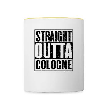 Straight Outta Köln - Tasse zweifarbig - Weiß/Gelb - Vorne