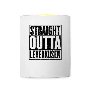 Straight Outta Leverkusen - Tasse zweifarbig - Weiß/Gelb - Vorne