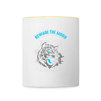 Beware of the moon design for - Contrasting Mug - white/yellow - Front