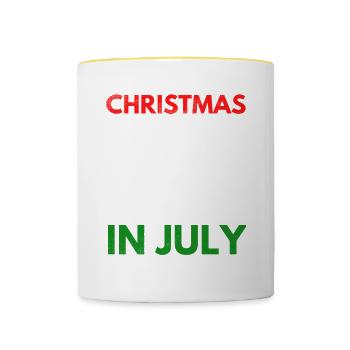 Christmas in July design for Christians and tree - Contrasting Mug - white/yellow - Front