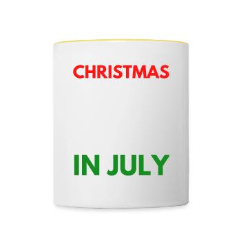 Christmas in July design for Christians and tree - Contrasting Mug - white/yellow - Front