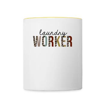 Travailleur de la blanchisserie imprimé léopard drôle - Mug contrasté - blanc/jaune - Devant