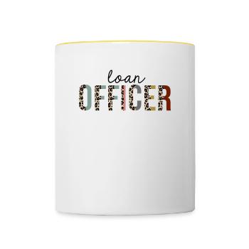 Officier de prêt imprimé léopard drôle - Mug contrasté - blanc/jaune - Devant