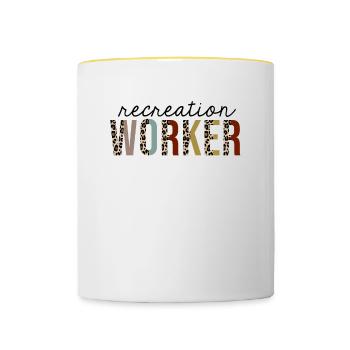 Travailleur récréatif Leopard Print Drôle - Mug contrasté - blanc/jaune - Devant