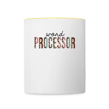 Word Processor Leopard Print Funny - Contrasting Mug - white/yellow - Front