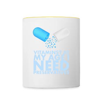 Vitamines à mon âge dont j’ai besoin - Mug contrasté - blanc/jaune - Devant